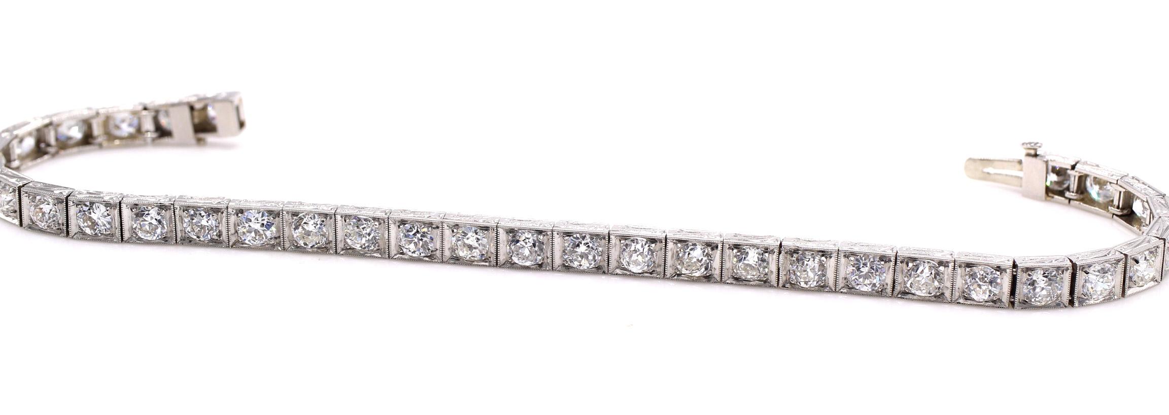 Women's or Men's Art Deco Old European Cut Diamond Line Bracelet For Sale