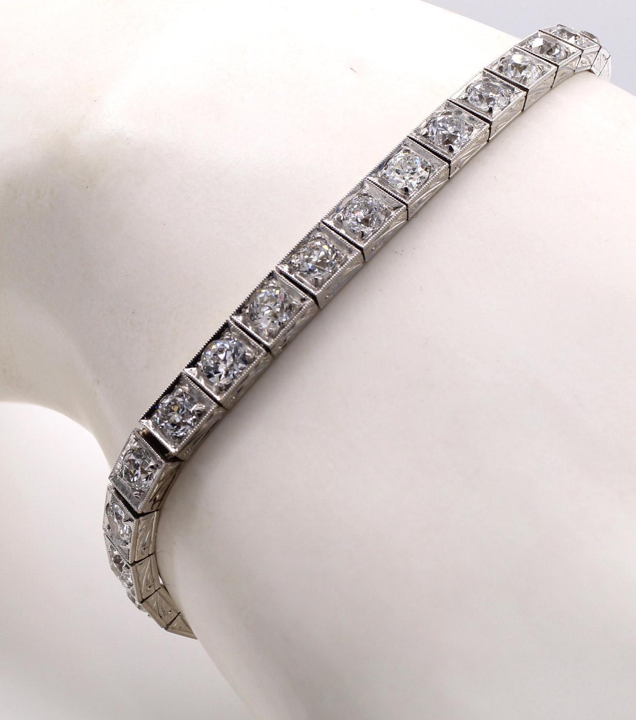 Art Deco Old European Cut Diamond Line Bracelet For Sale 1