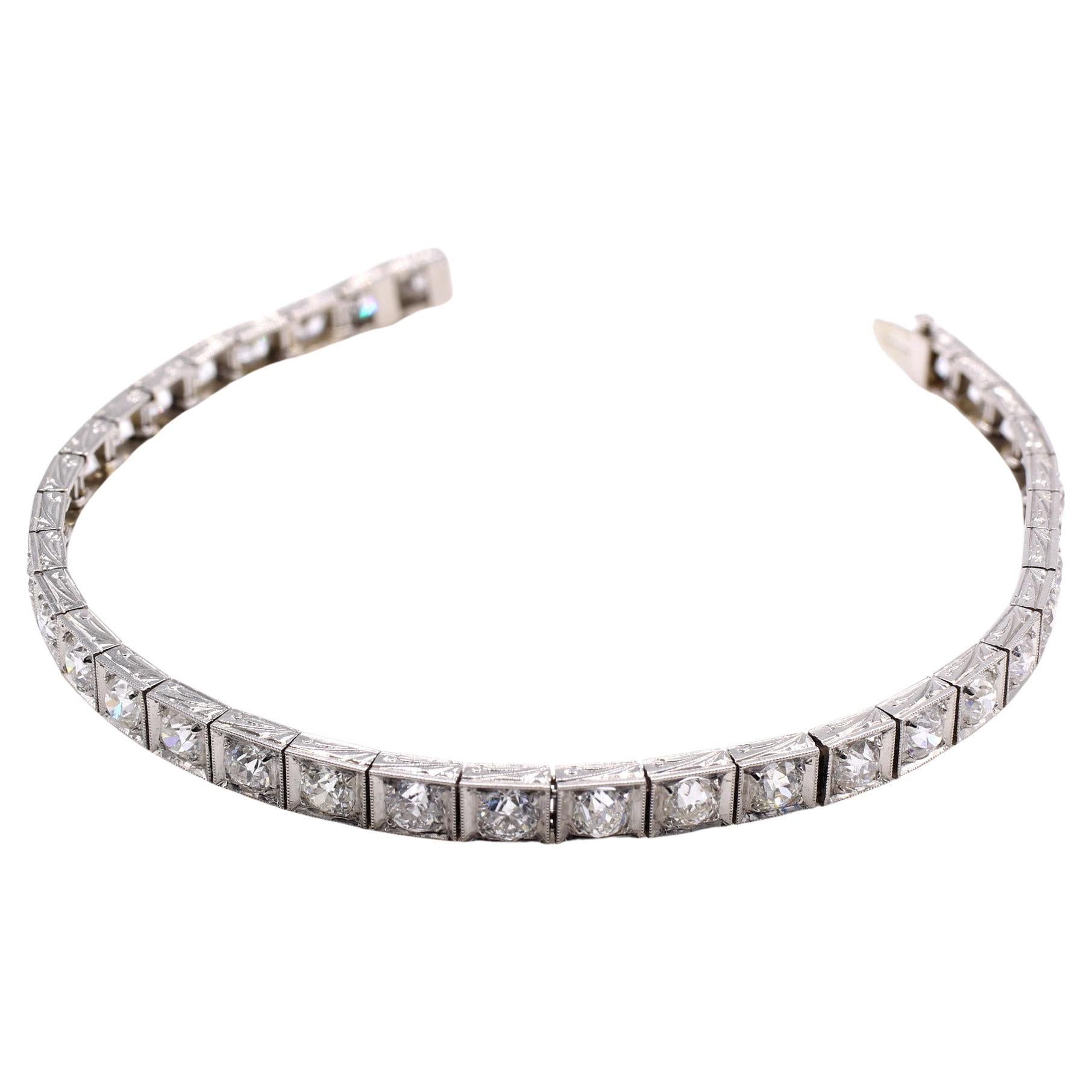 Bracelet ligne Art déco avec diamants taille vieille Europe