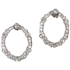 Antique Art Deco Old European Cut Diamond Open Hoop Platinum Earrings