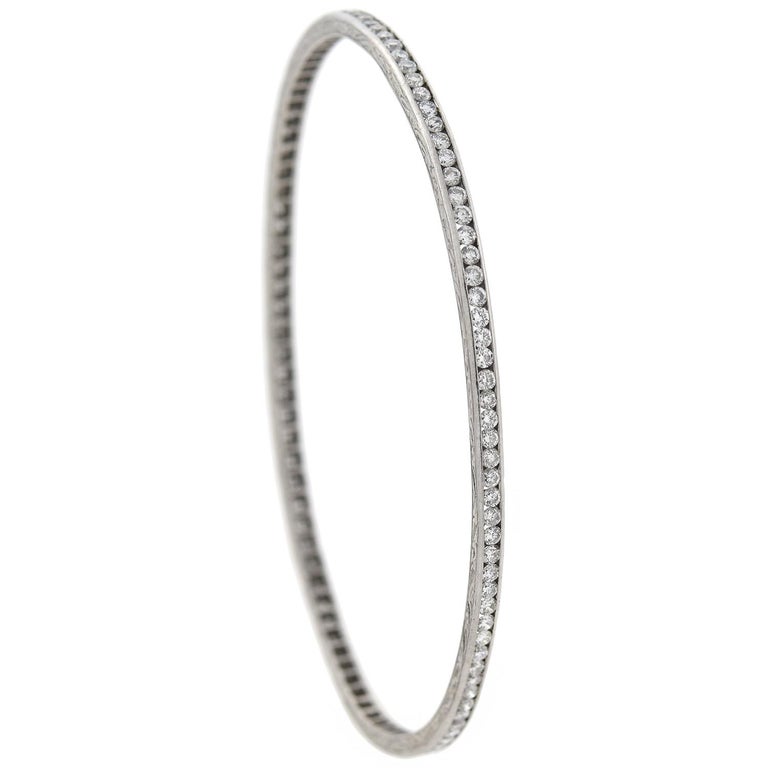 Art Deco Old European Cut Diamond Oval Bangle Bracelet 3.50 Total Carat ...