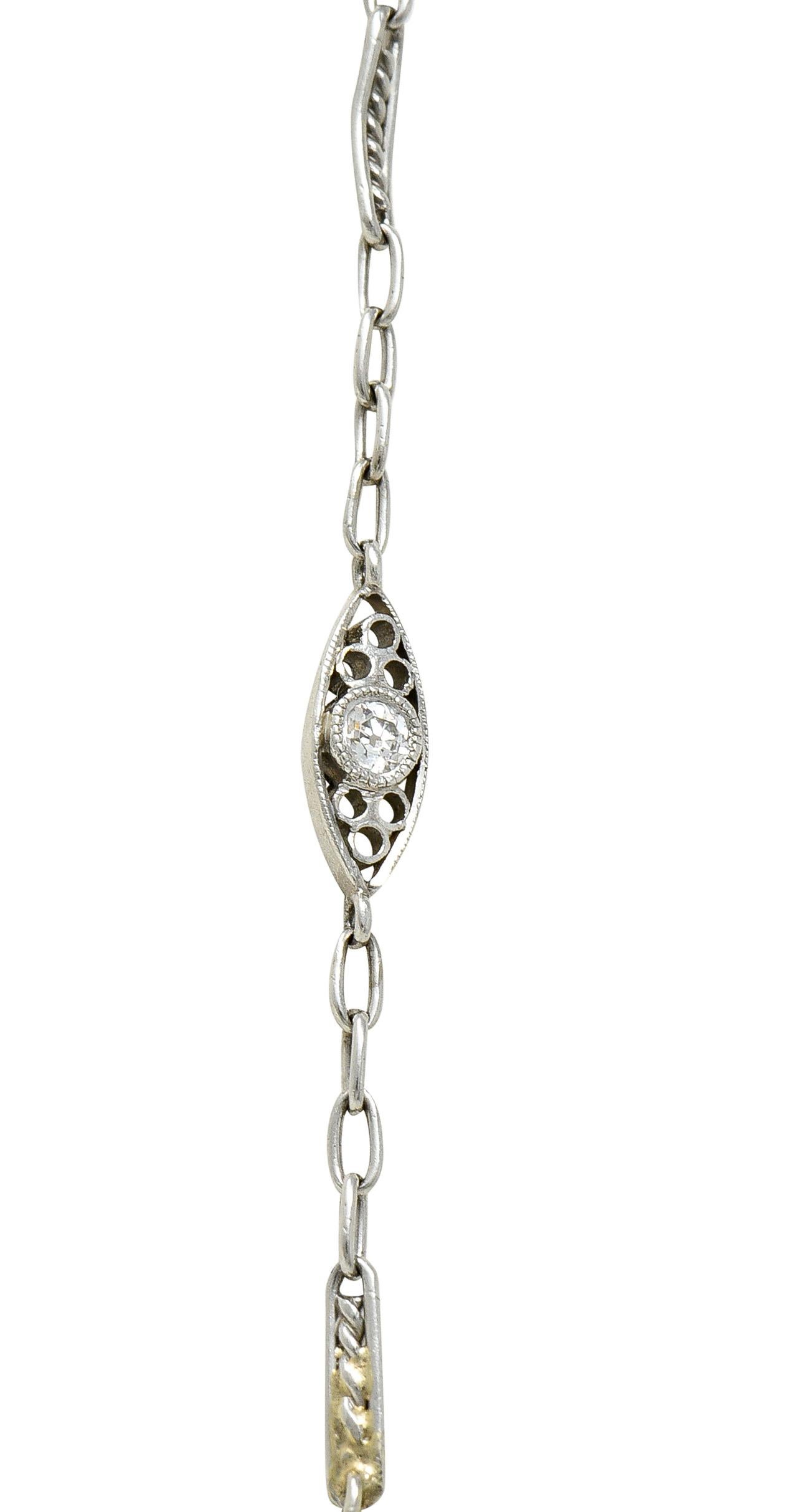 Art Deco Old European Cut Diamond Pearl Carved Jade Platinum Serpent Necklace For Sale 3