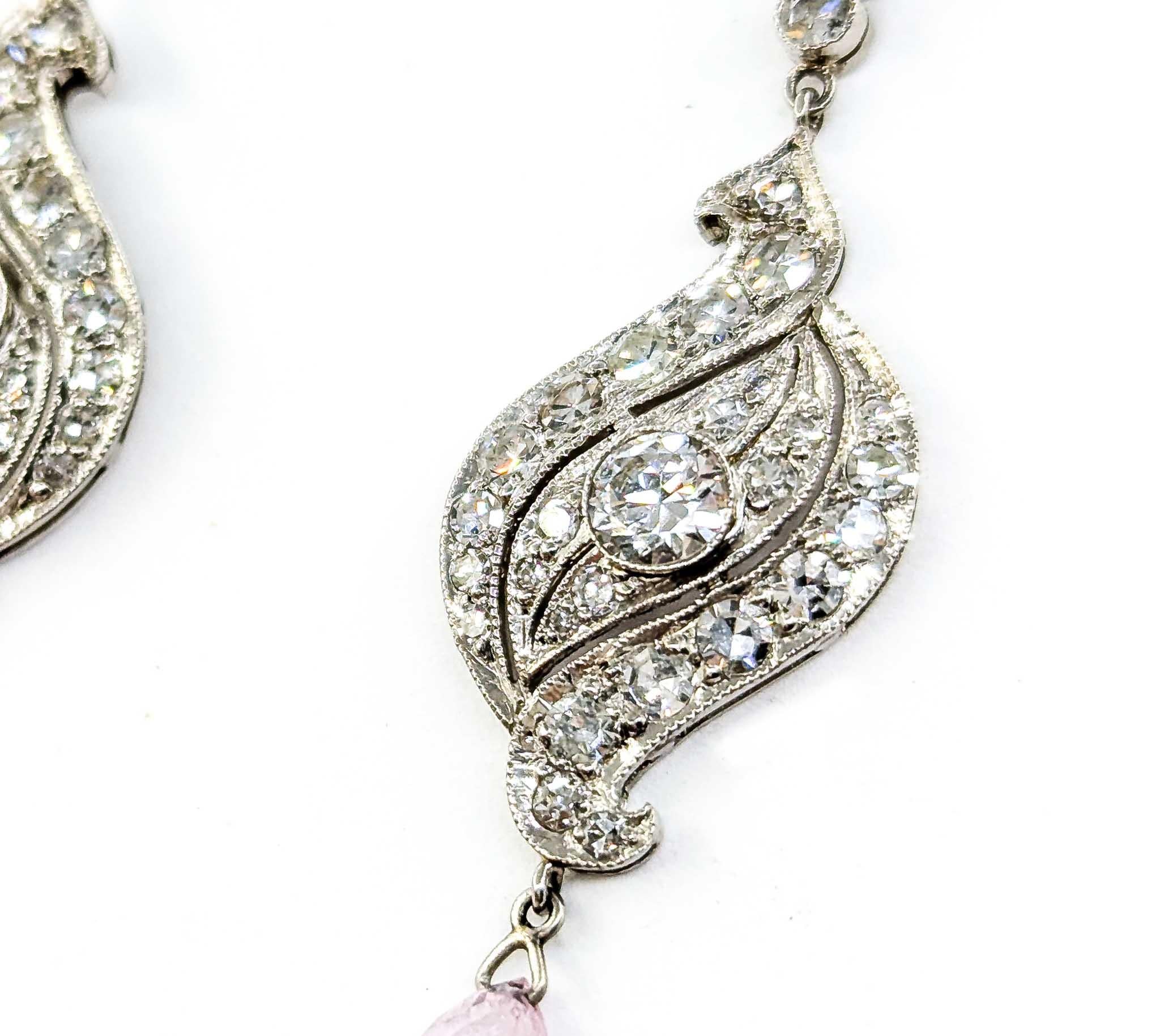 Taille ronde Boucles d'oreilles pendantes Art déco en platine, diamant de taille européenne ancienne et saphir rose en vente