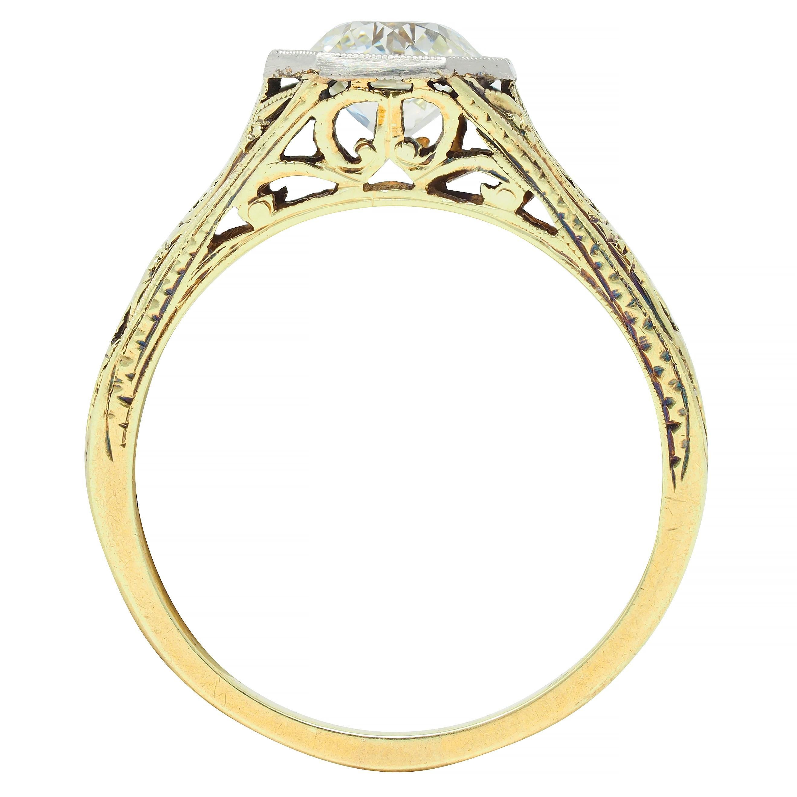 Antiker Art Deco Verlobungsring aus Platin und 14 Karat Gold mit Diamanten im alteuropäischen Schliff 4