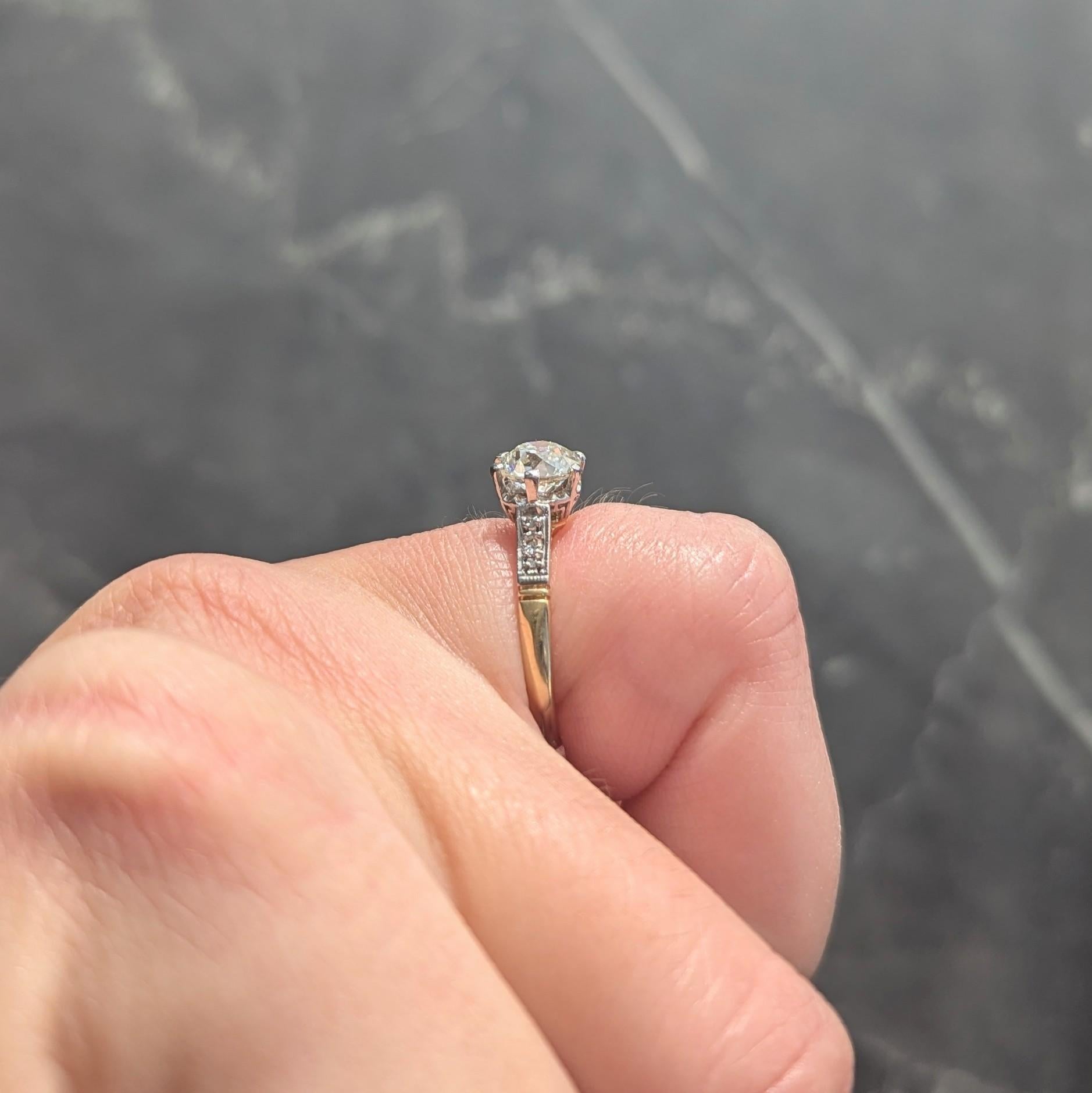 Anillo de compromiso Art Decó Antiguo Diamante talla europea Platino Oro 18K Antiguo en venta 5