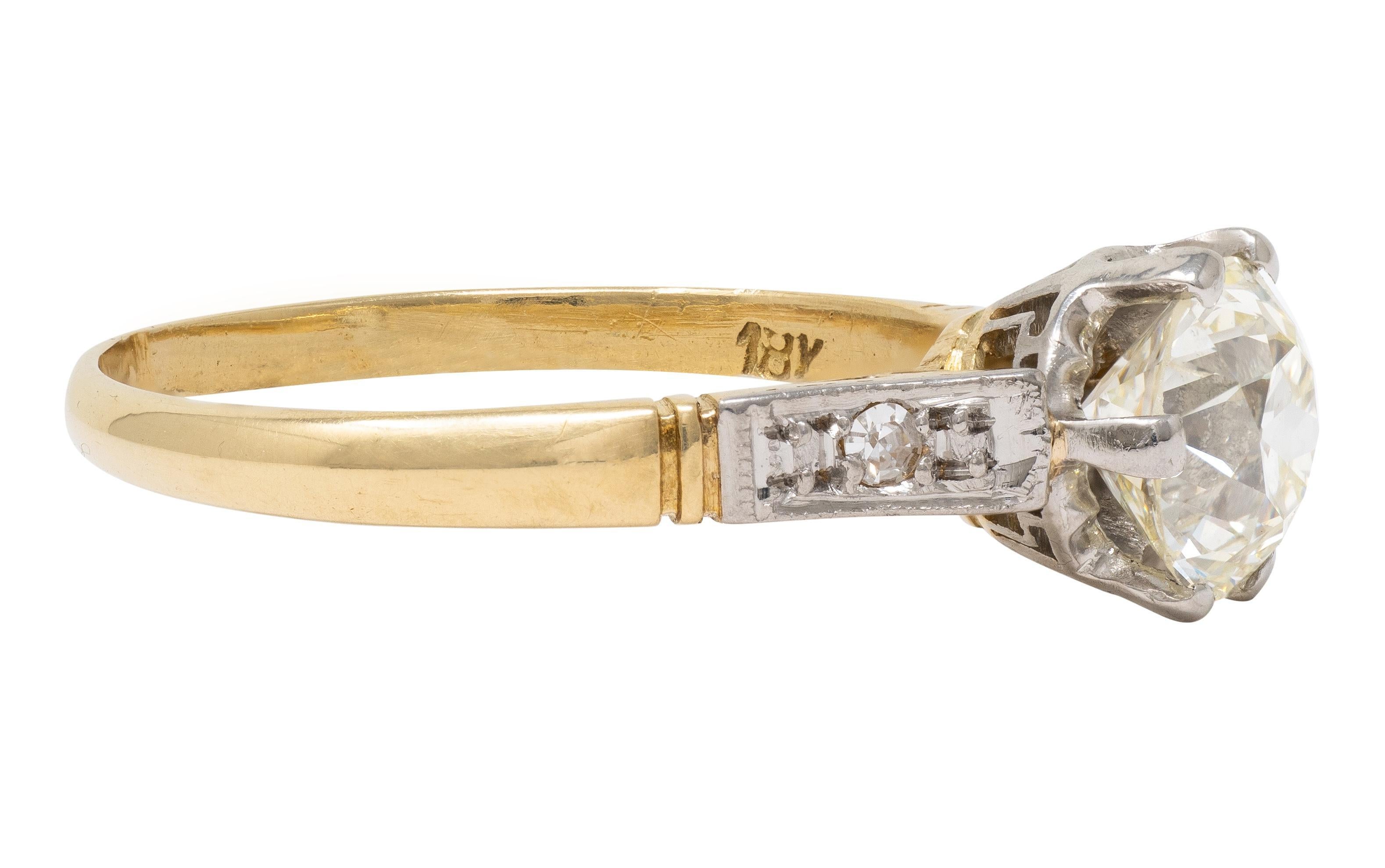 Anillo de compromiso Art Decó Antiguo Diamante talla europea Platino Oro 18K Antiguo Corte europeo antiguo en venta