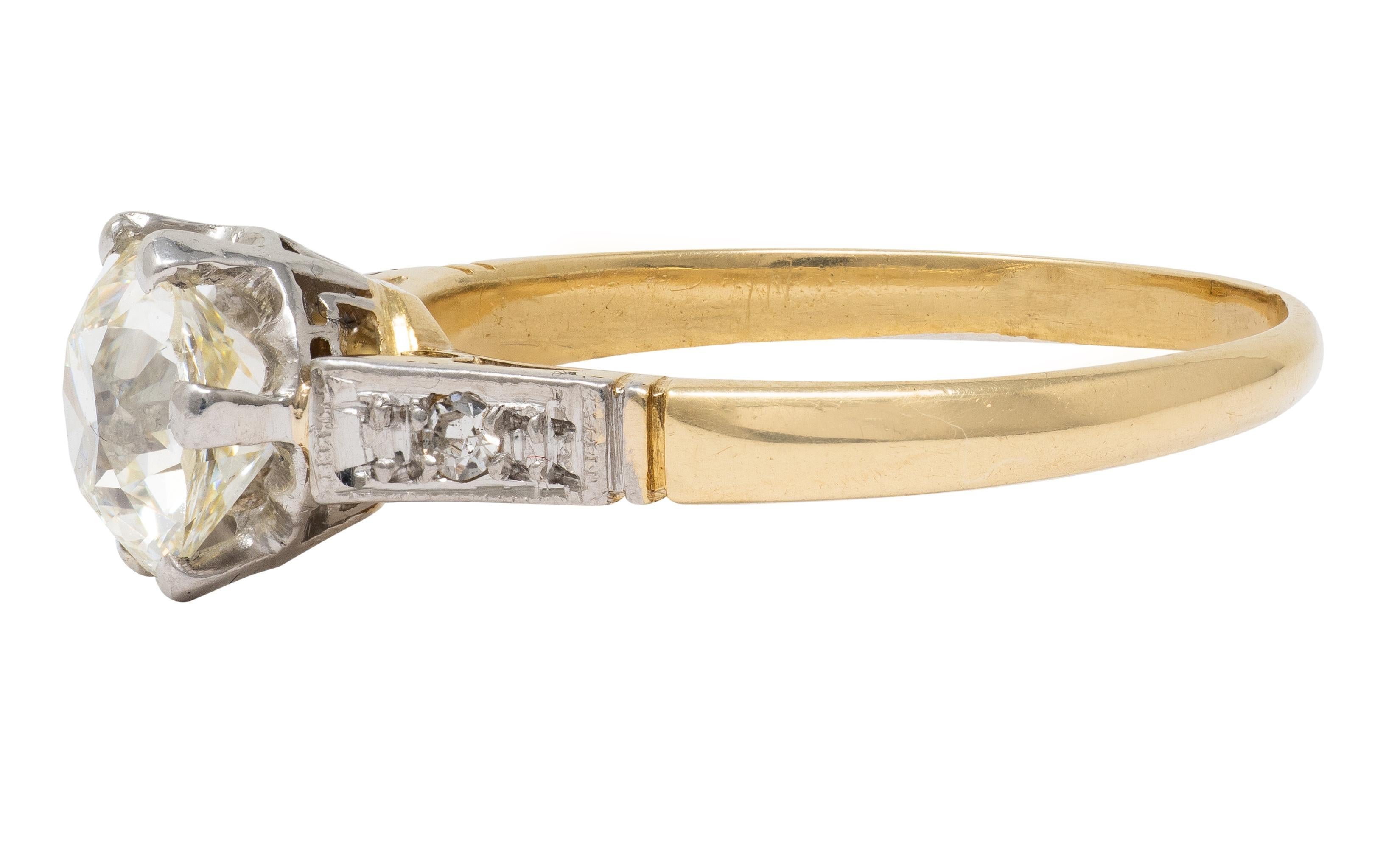 De las mujeres Anillo de compromiso Art Decó Antiguo Diamante talla europea Platino Oro 18K Antiguo en venta