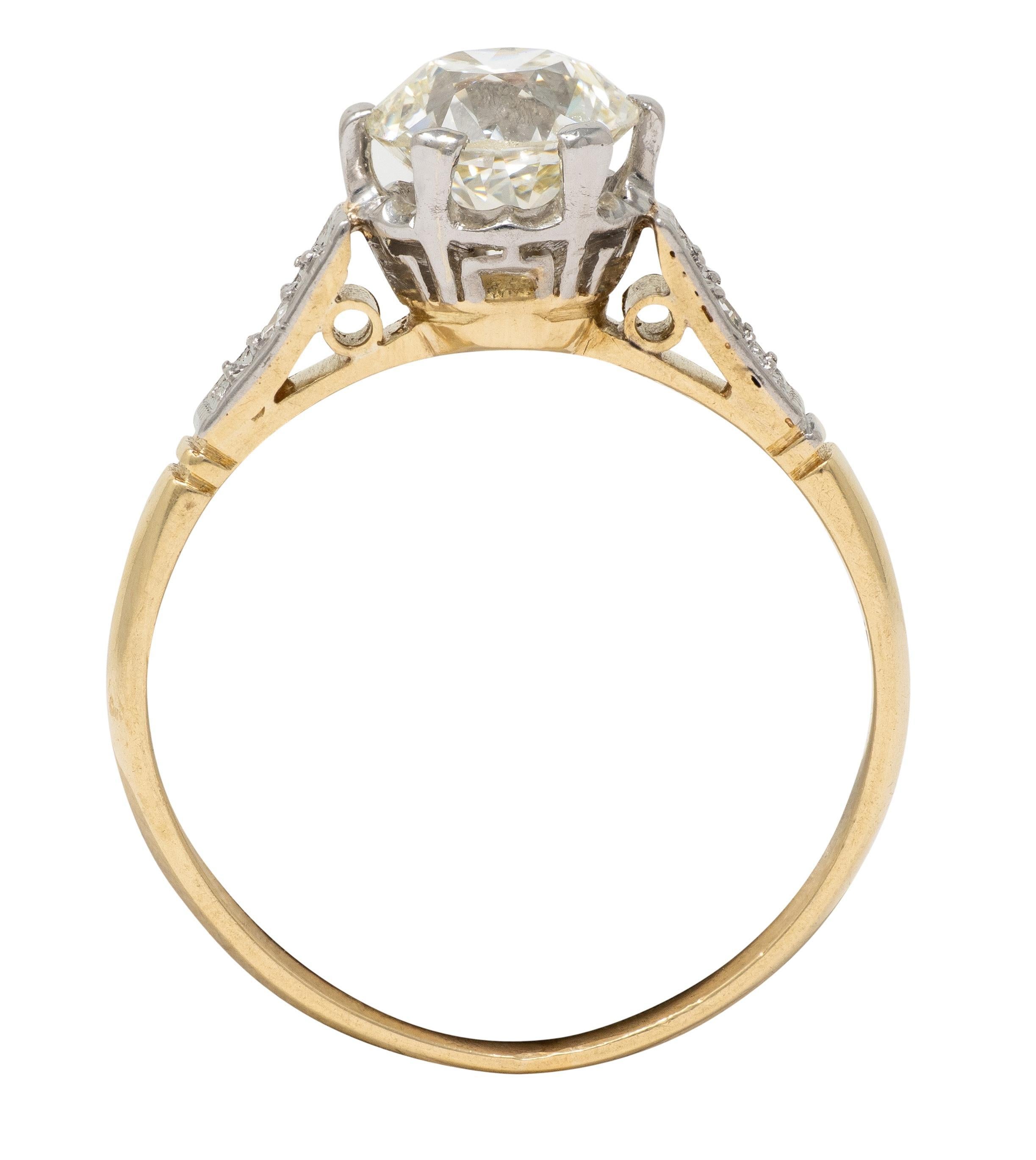 Anillo de compromiso Art Decó Antiguo Diamante talla europea Platino Oro 18K Antiguo en venta 2