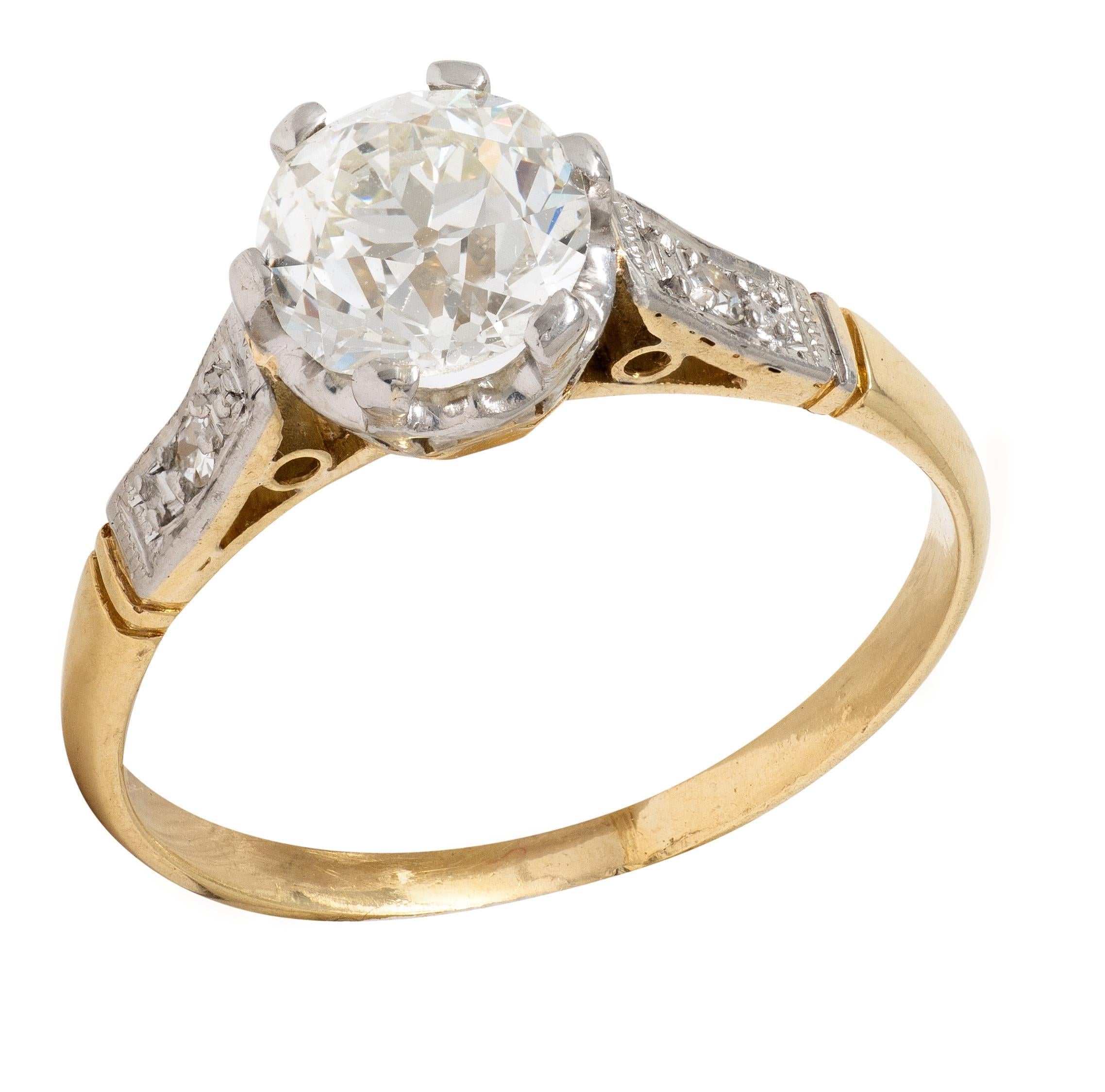 Anillo de compromiso Art Decó Antiguo Diamante talla europea Platino Oro 18K Antiguo en venta 3