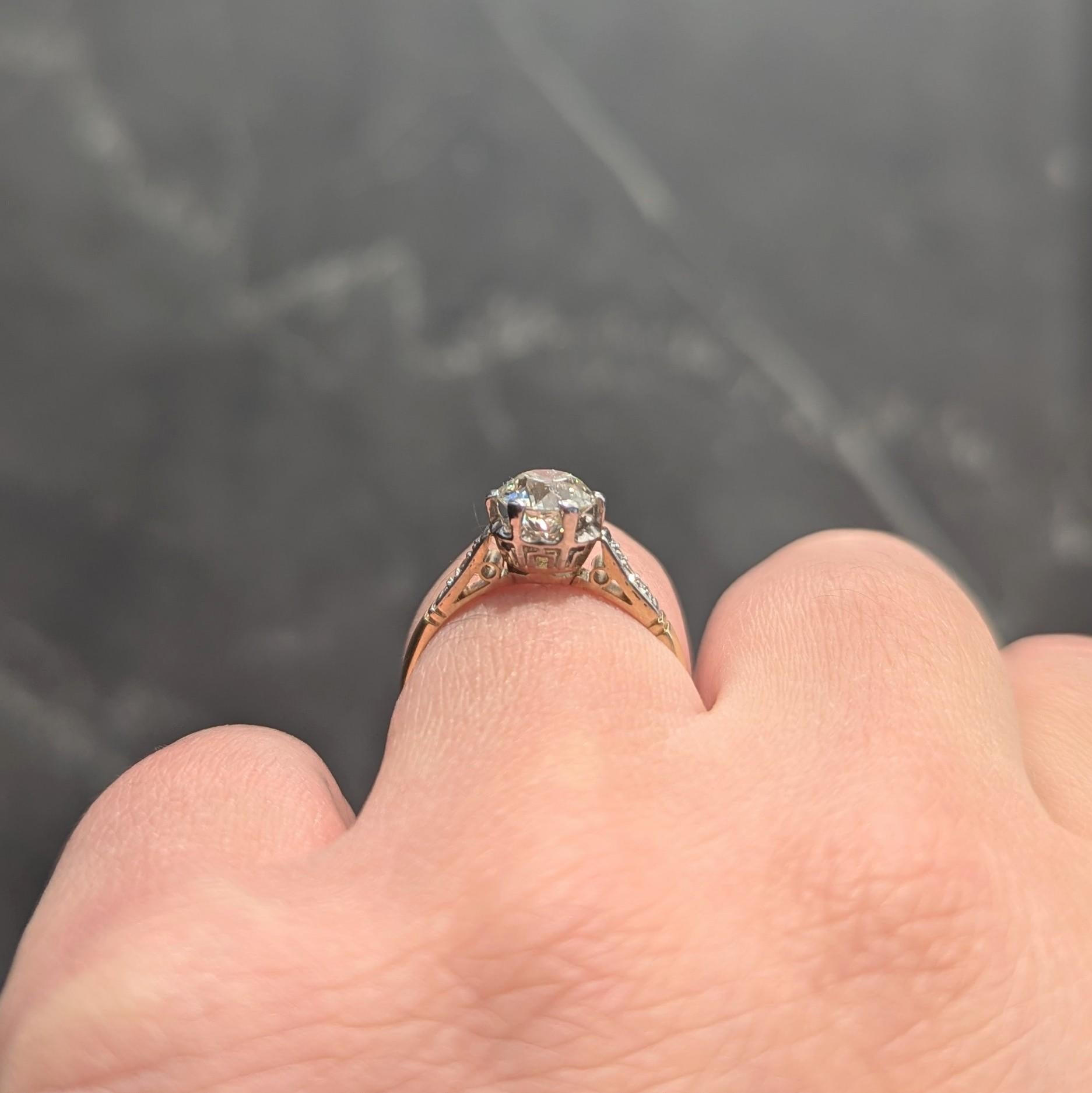 Anillo de compromiso Art Decó Antiguo Diamante talla europea Platino Oro 18K Antiguo en venta 4