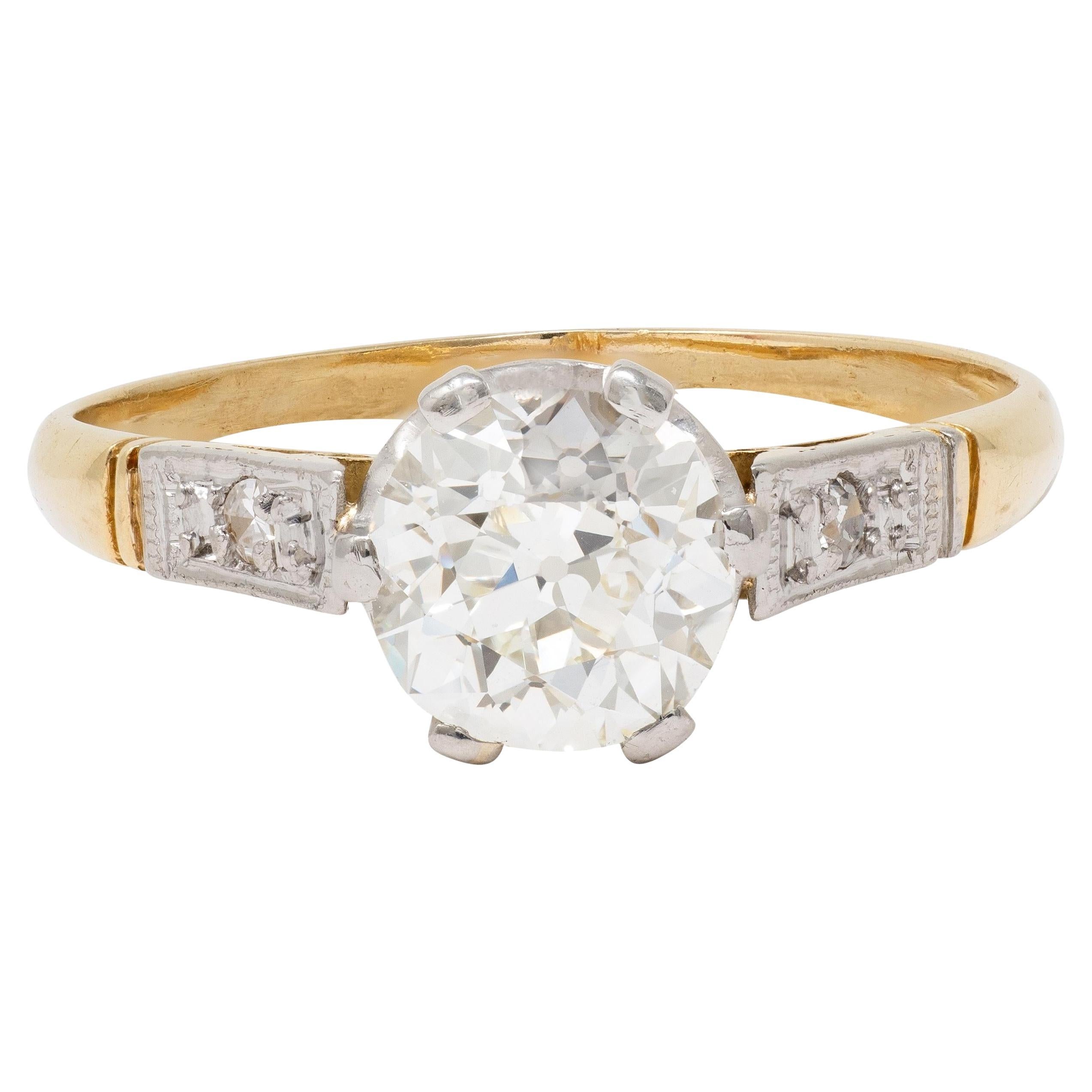 Art Deco Old European Cut Diamond Platinum 18K Gold Antique Engagement Ring