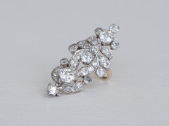 Edwardian Old European Cut Diamond, Platinum and Yellow Gold Long Cocktail Ring