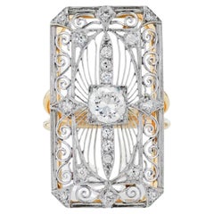 Art Deco Old European Cut Diamond Platinum and Yellow Gold Ring