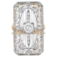 Art Deco Old European Cut Diamond Platinum and Yellow Gold Ring
