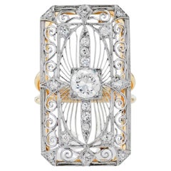 Art Deco Old European Cut Diamantring aus Platin und Gelbgold