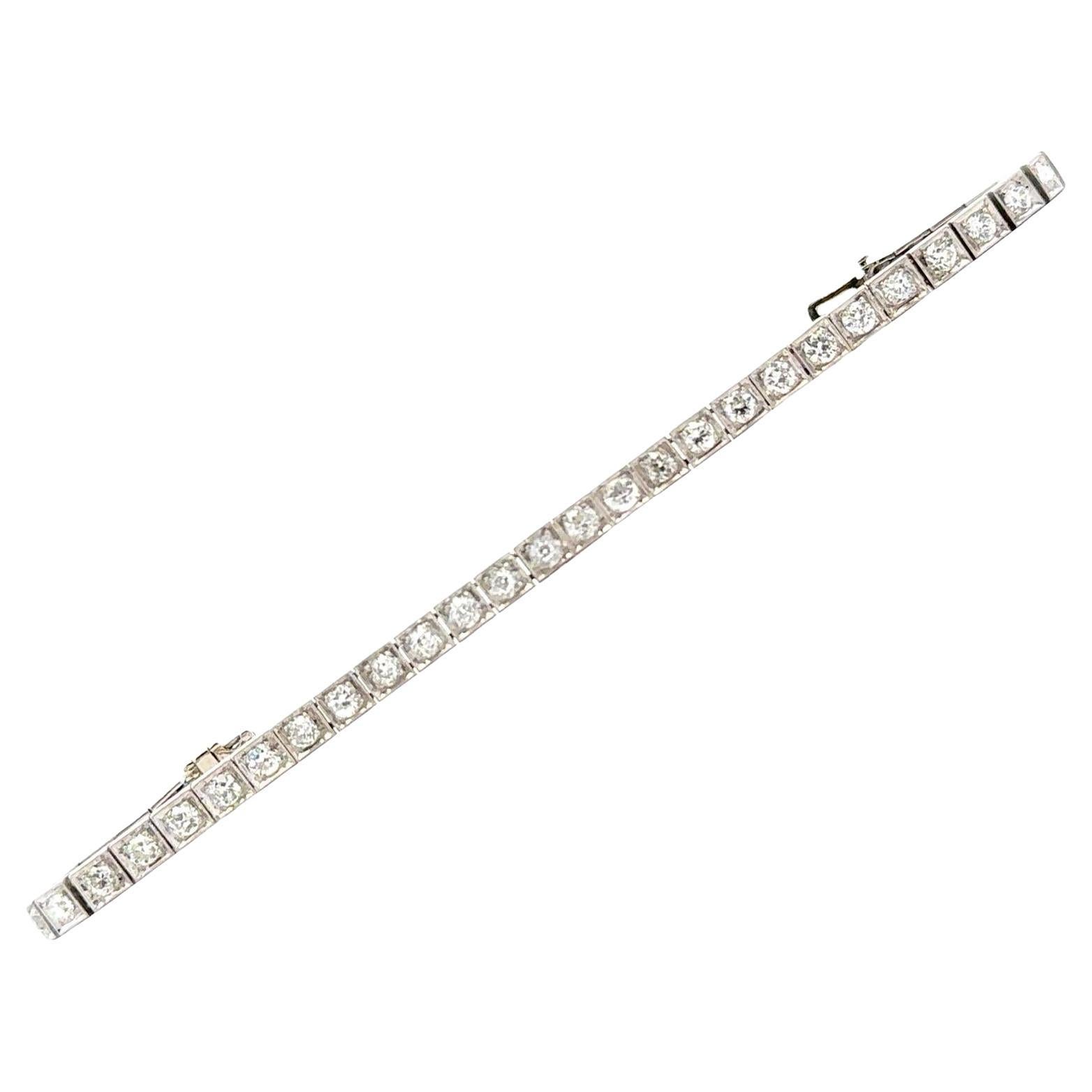 Art Deco Old European Cut Diamond Platinum Box Line Bracelet
