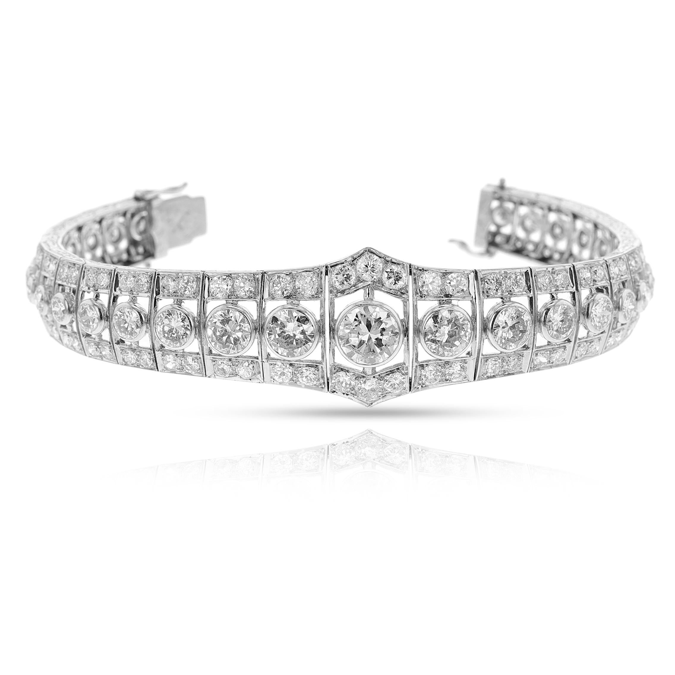 Old European Cut Mid-Century Old-European Cut Diamond Platinum Bracelet