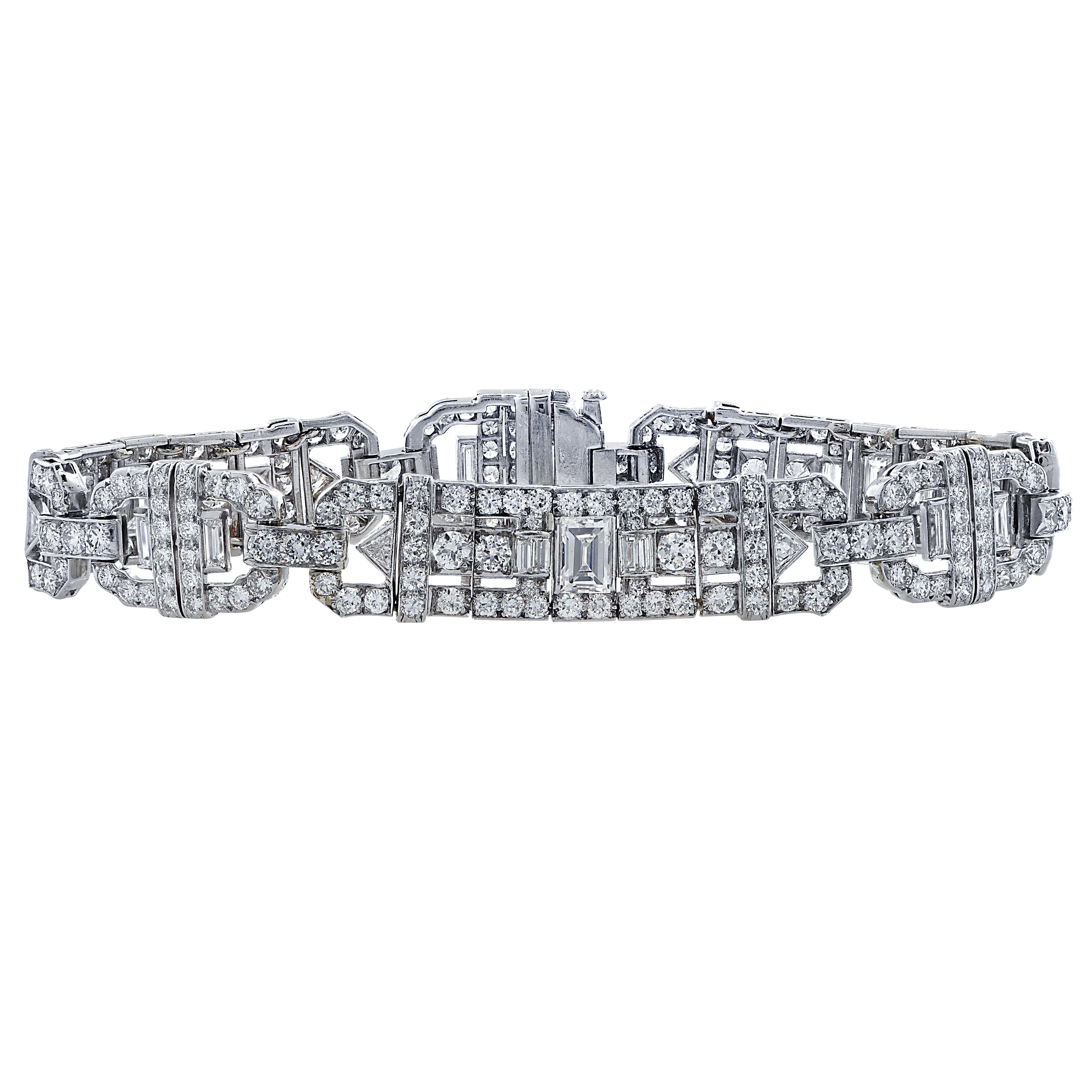 Women's Art Deco Old European Cut Diamond Platinum Bracelet