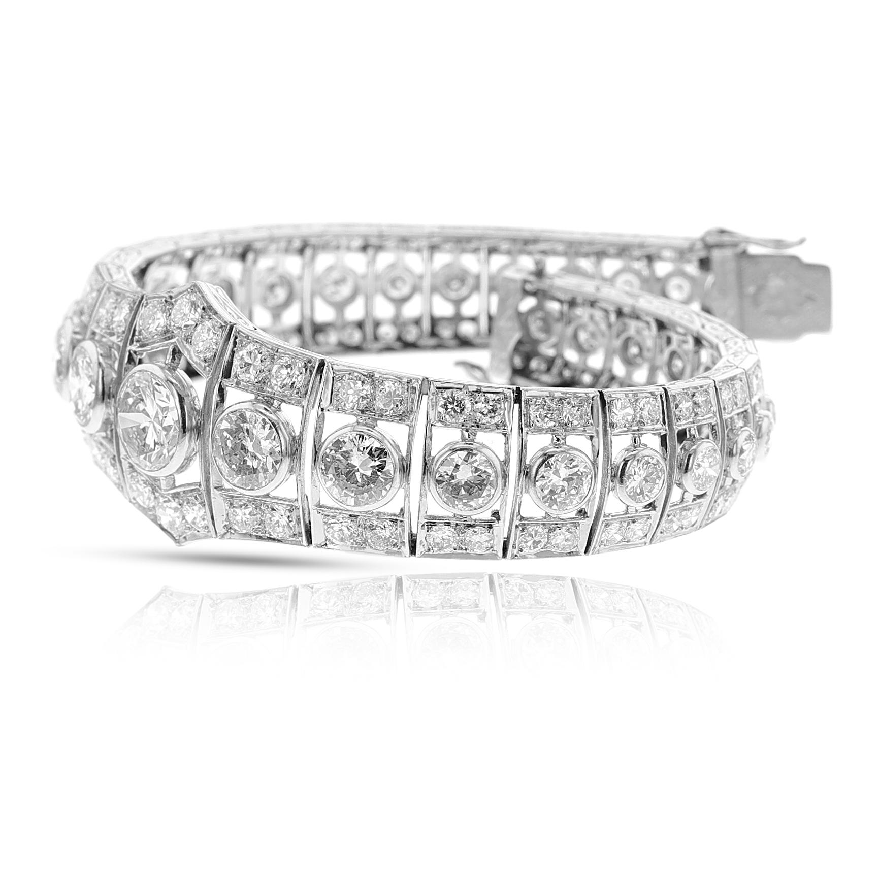 Women's or Men's Mid-Century Old-European Cut Diamond Platinum Bracelet