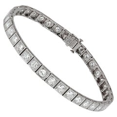 Art Déco Pulsera de Tenis de Platino con Diamantes de Corte Europeo Antiguo de 6 quilates