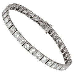 Bracelet tennis Art déco en platine avec diamants taille vieille Europe de 6 carats