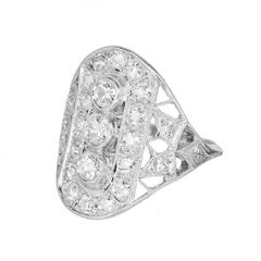 1.00 Carat Old European Cut Diamond Platinum Art Deco Cocktail Ring