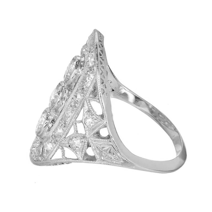 Platin-Cocktailring mit Diamant im alteuropäischen Schliff im Art déco-Stil (Alteuropäischer Schliff) im Angebot