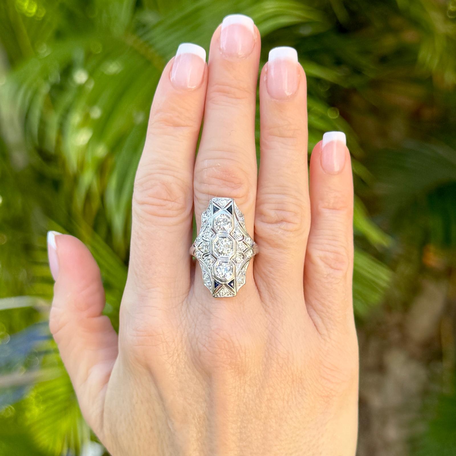 Women's Art Deco Old European Cut Diamond Platinum Cocktail Ring For Sale