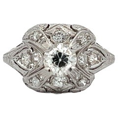 Art Deco Old European Cut Diamond Platinum Cocktail Ring 