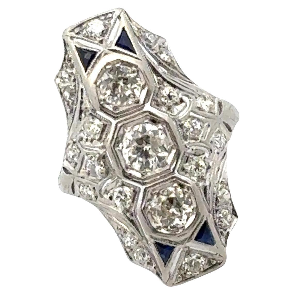 Art Deco Old European Cut Diamond Platinum Cocktail Ring For Sale