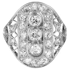 1.00 Carat Old European Cut Diamond Platinum Art Deco Cocktail Ring
