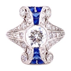 Art Deco Old European Cut Diamond Platinum Cocktail Ring Sapphire Accents Antique Art Deco Old European Cut Diamond Platinum Cocktail Ring Sapphire Accents