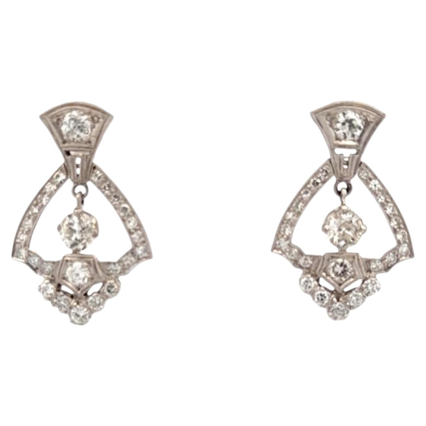Art Deco Old European-Cut Diamond Platinum Dangle Earrings
