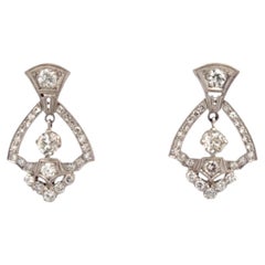 Art Deco Old European-Cut Diamond Platinum Dangle Earrings