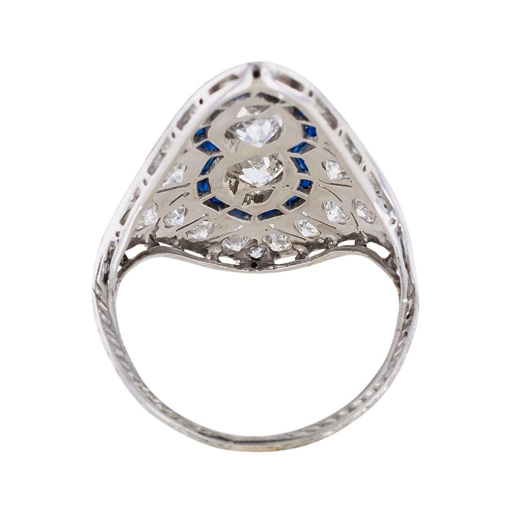 Art Deco Old European Cut Diamond Platinum Dinner Ring In Good Condition In Los Angeles, CA