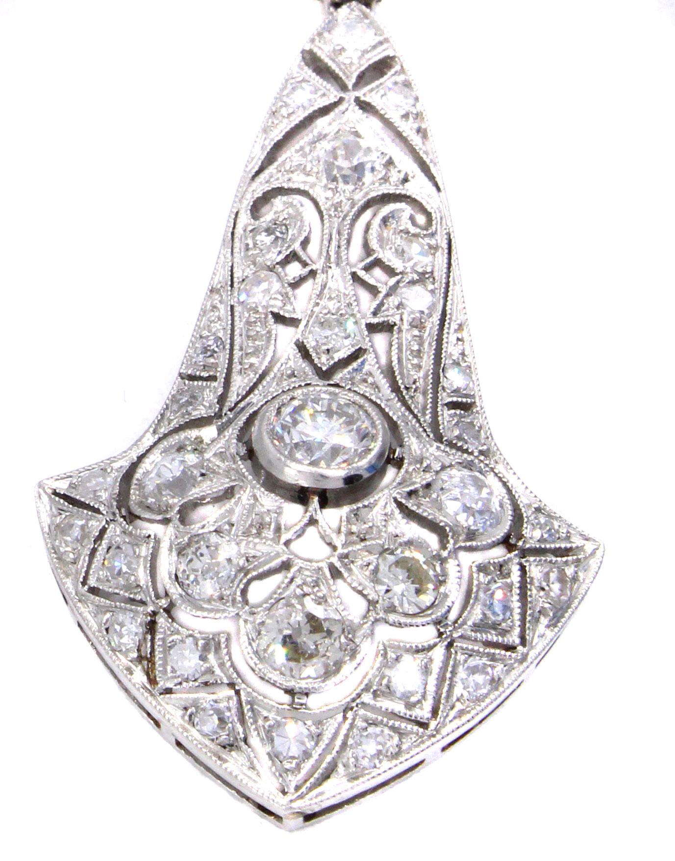 Women's or Men's Art Deco Old European Cut Diamond Platinum Ear Pendants