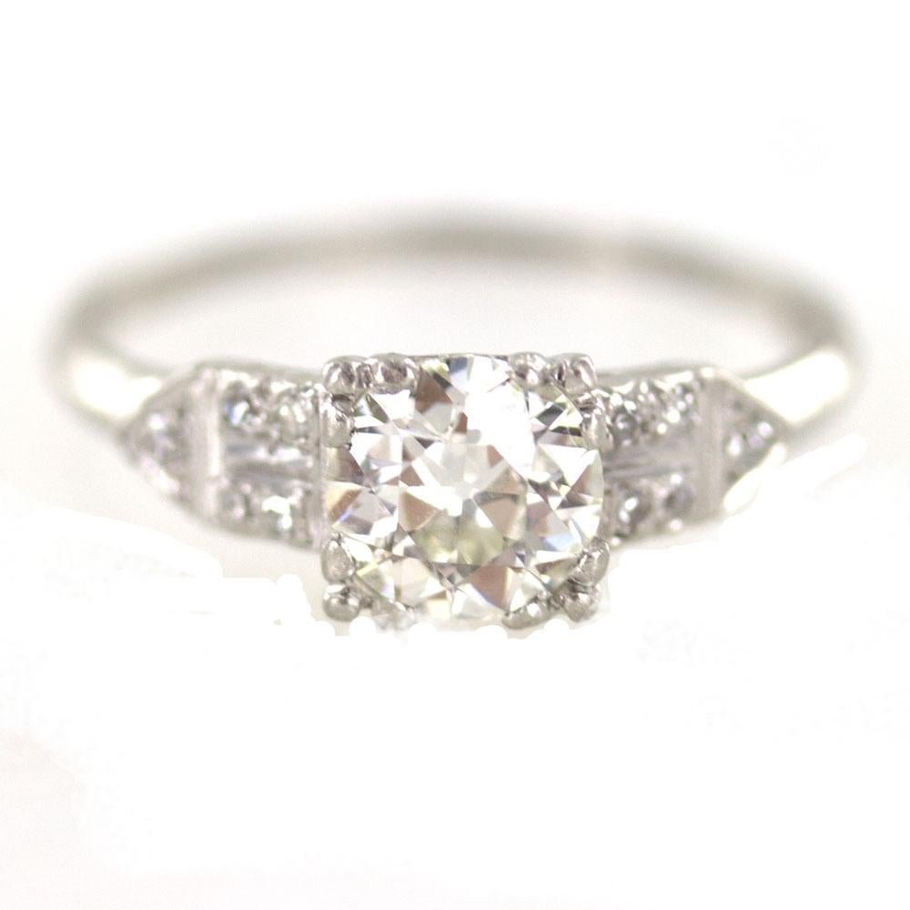 Art Deco Old European Cut Diamond Platinum Engagement Ring In Good Condition In Boca Raton, FL