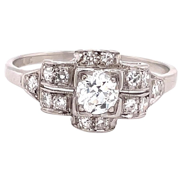 Art Deco Old European Cut Diamond Platinum Engagement Ring For Sale at ...