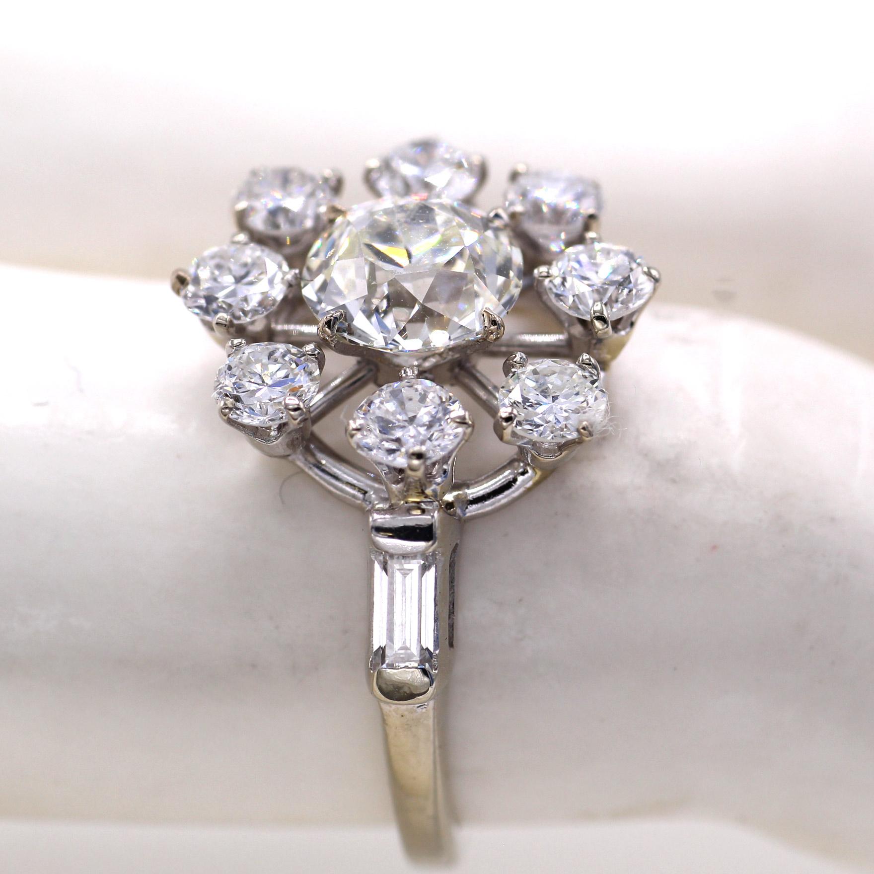 Art Deco Old European Cut Diamond Platinum Engagement Ring In Excellent Condition In New York, NY