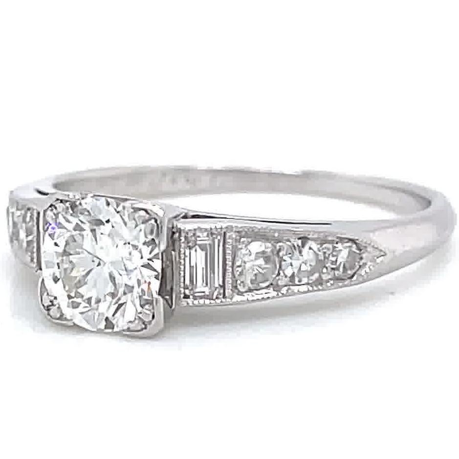 Women's Art Deco Old European Cut Diamond Platinum Engagement Ring