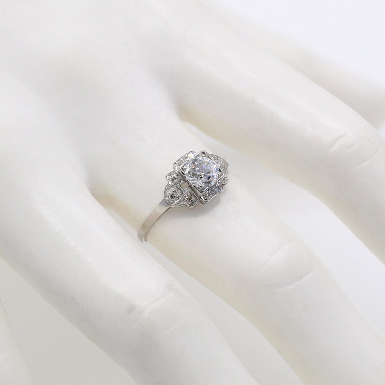 Art Deco Old European Cut Diamond Platinum Engagement Ring at 1stDibs