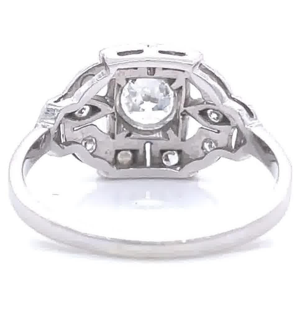 Art Deco Old European Cut Diamond Platinum Engagement Ring 1