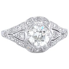 Art Deco Old European Cut Diamond Platinum Engagement Ring