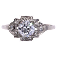 Art Deco Old European Cut Diamond Platinum Engagement Ring