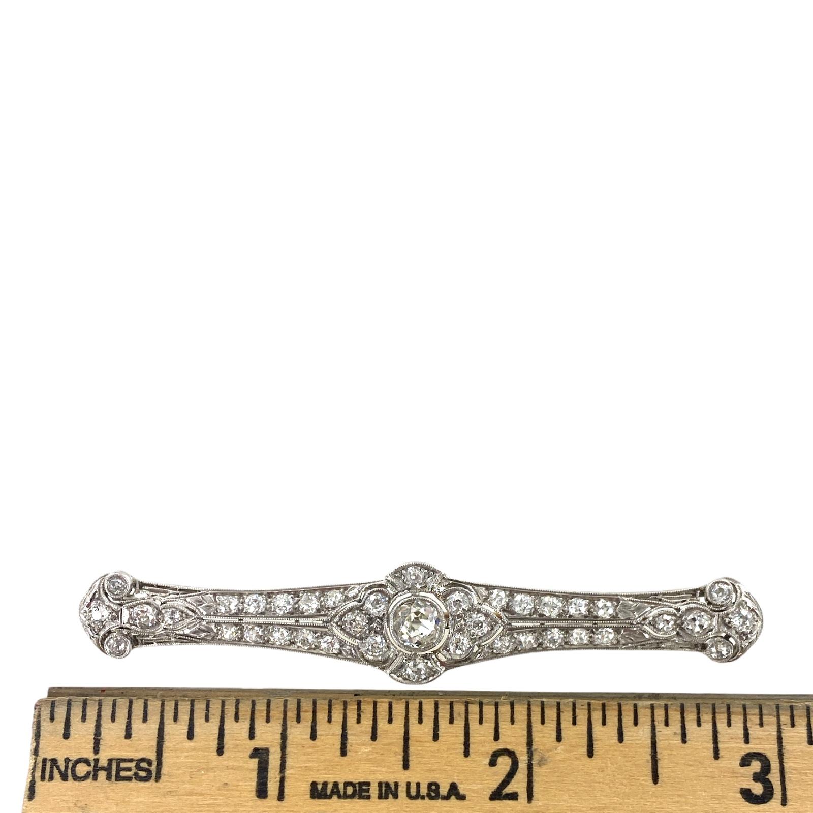 Art Deco Old European Cut Diamond Platinum Estate Brooch Pin In Good Condition In Boca Raton, FL