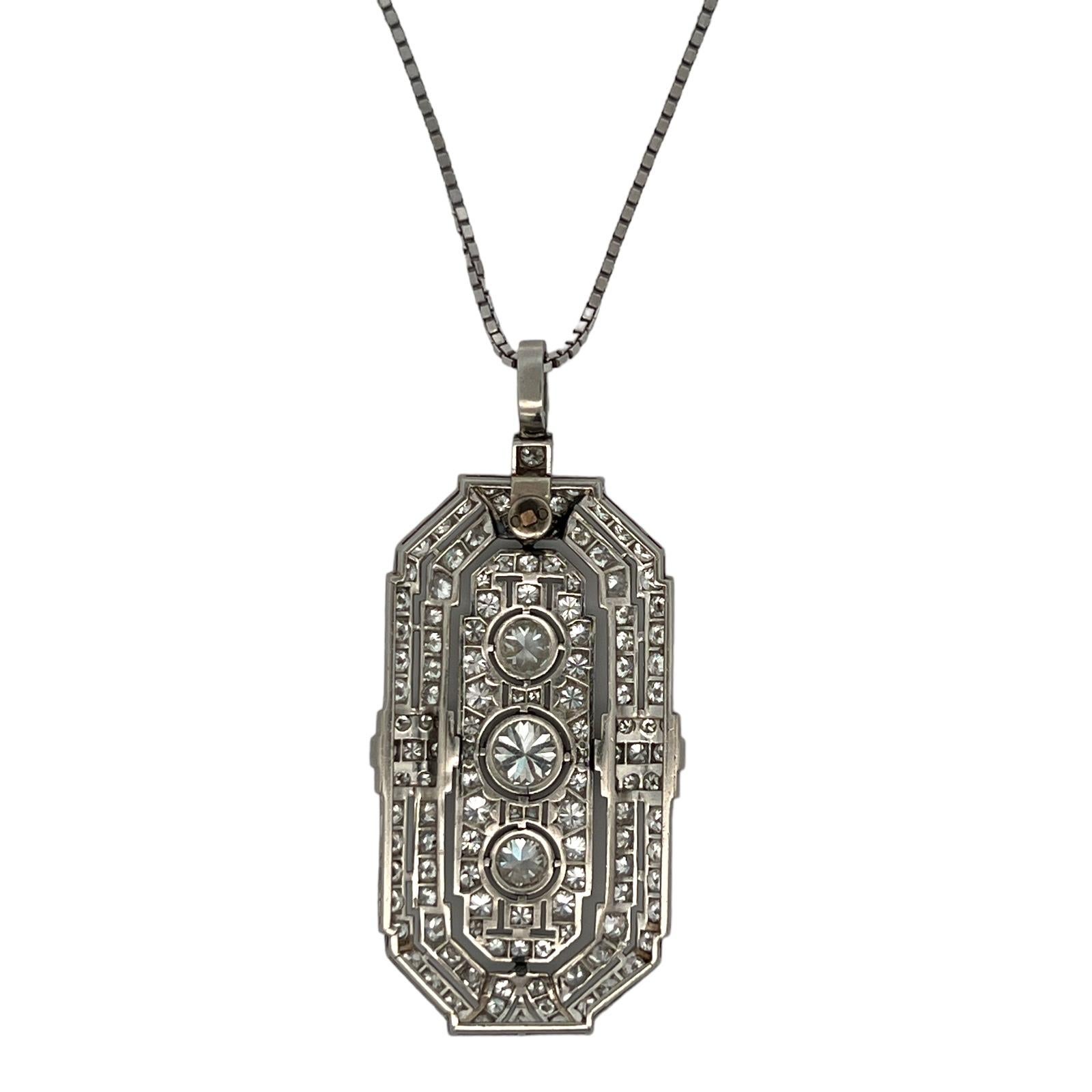 Art Deco Old European Cut Diamond Platinum Estate Pendant Necklace 6.13 CTW In Excellent Condition In Boca Raton, FL