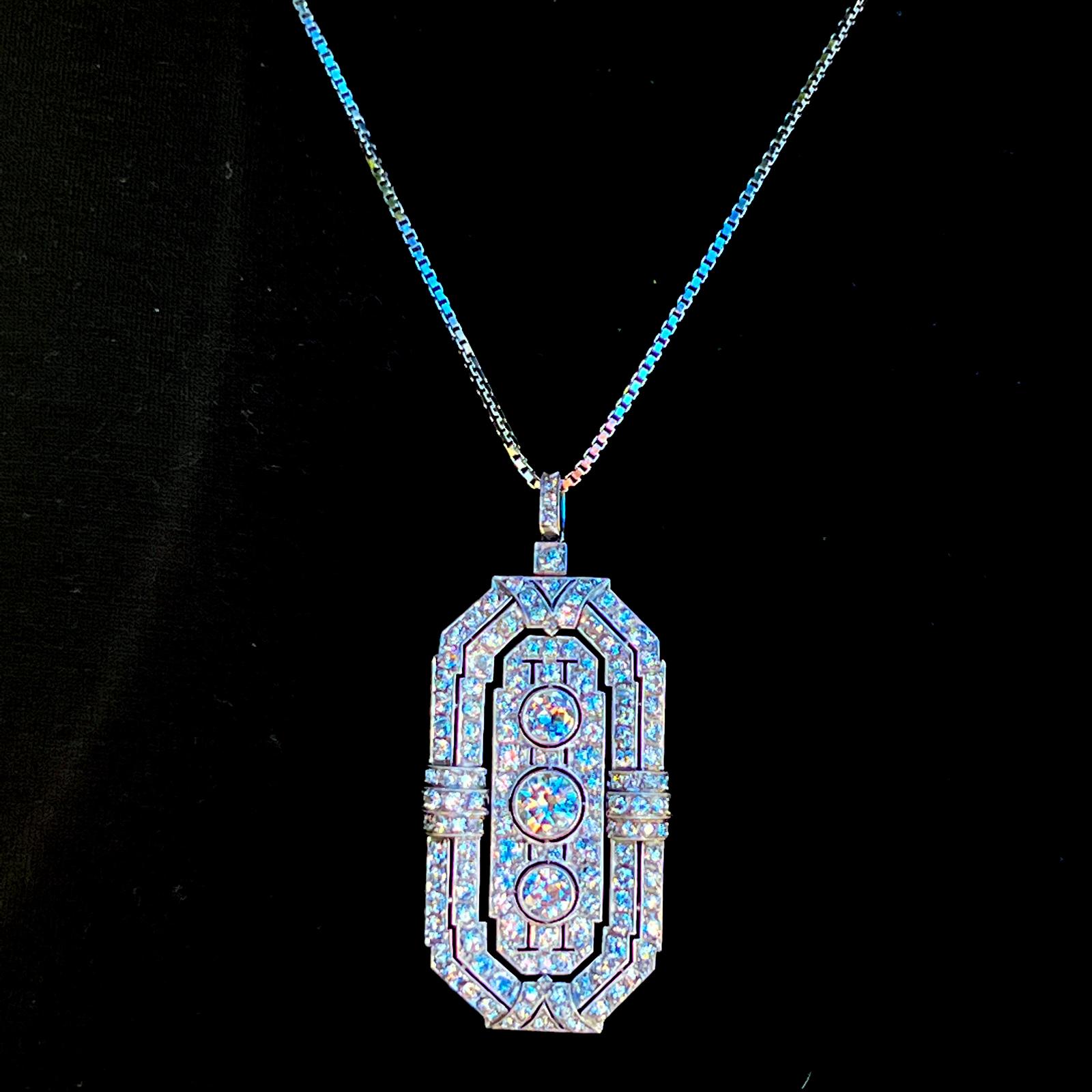 Women's Art Deco Old European Cut Diamond Platinum Estate Pendant Necklace 6.13 CTW