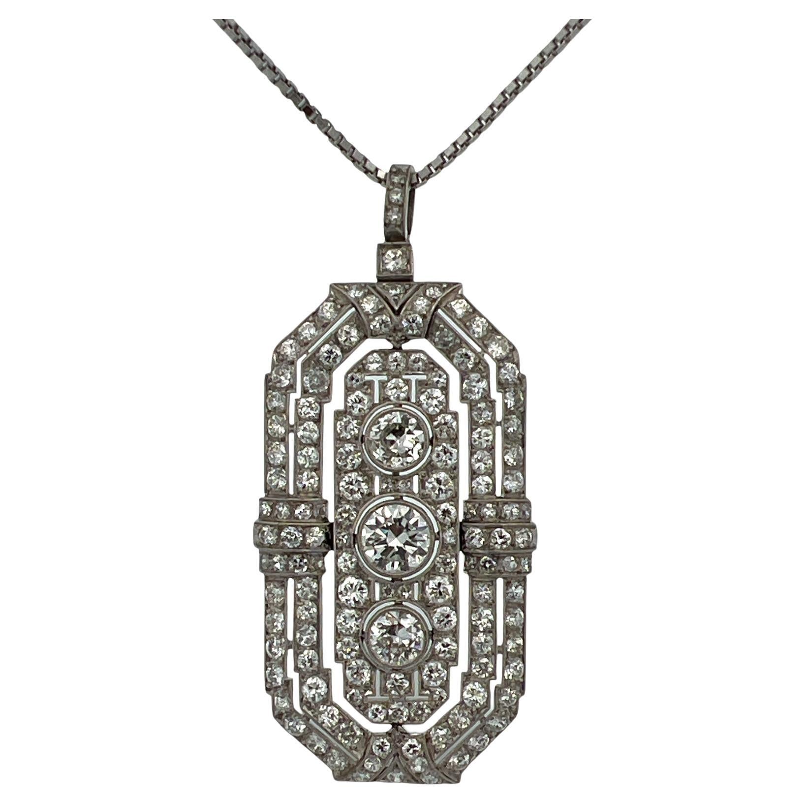 Art Deco Old European Cut Diamond Platinum Estate Pendant Necklace 6.13 CTW