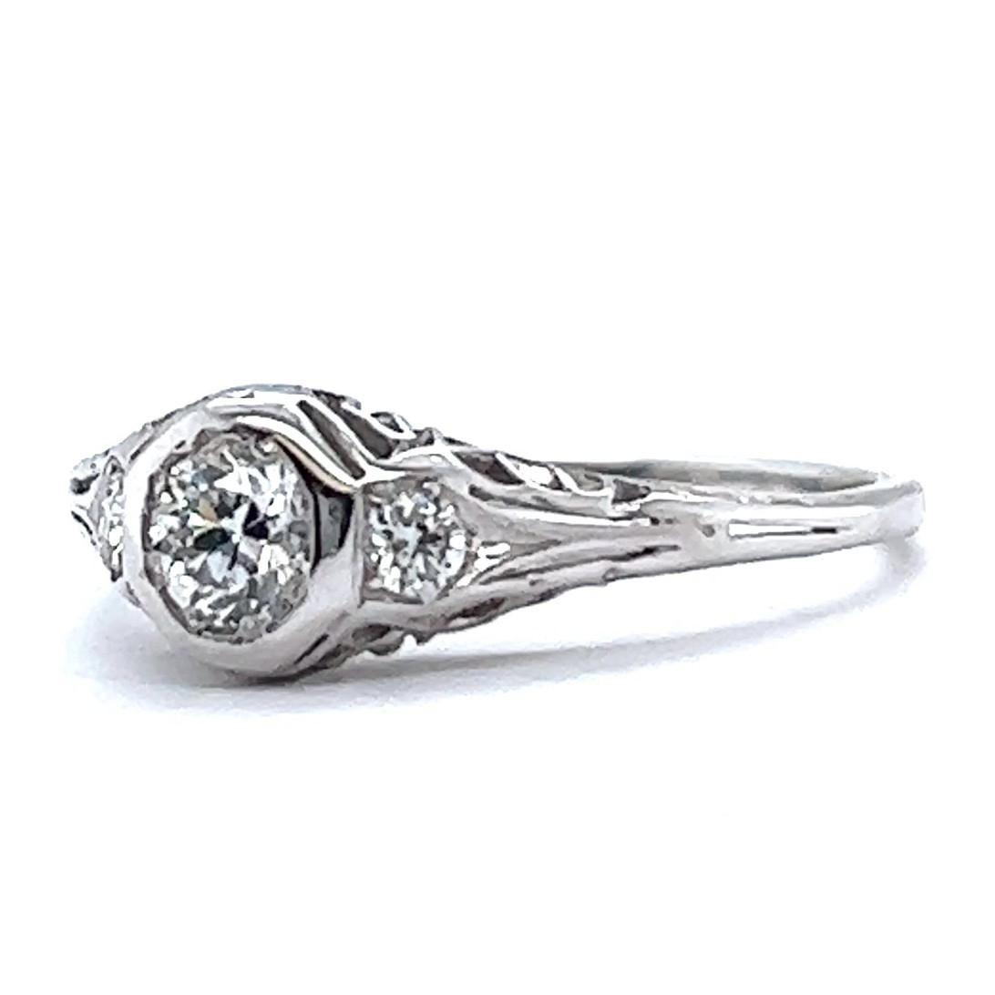 Art Deco Old European Cut Diamond Platinum Filigree Engagement Ring 1