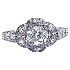 Art Deco Old European Cut Diamond Platinum Filigree Engagement Ring
